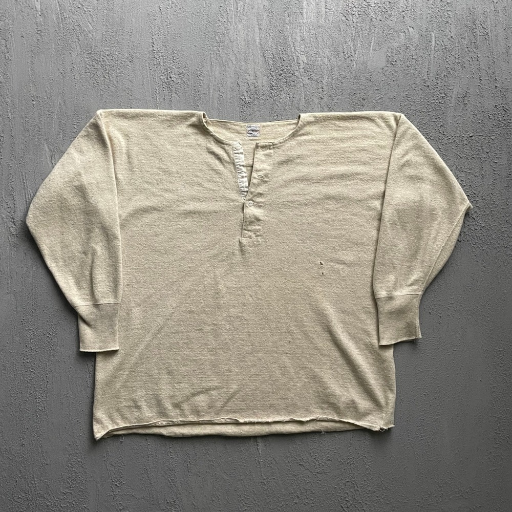 Vintage Wool Cotton Blend Henley Underwear Top Mens XL Cream 50s Wrights